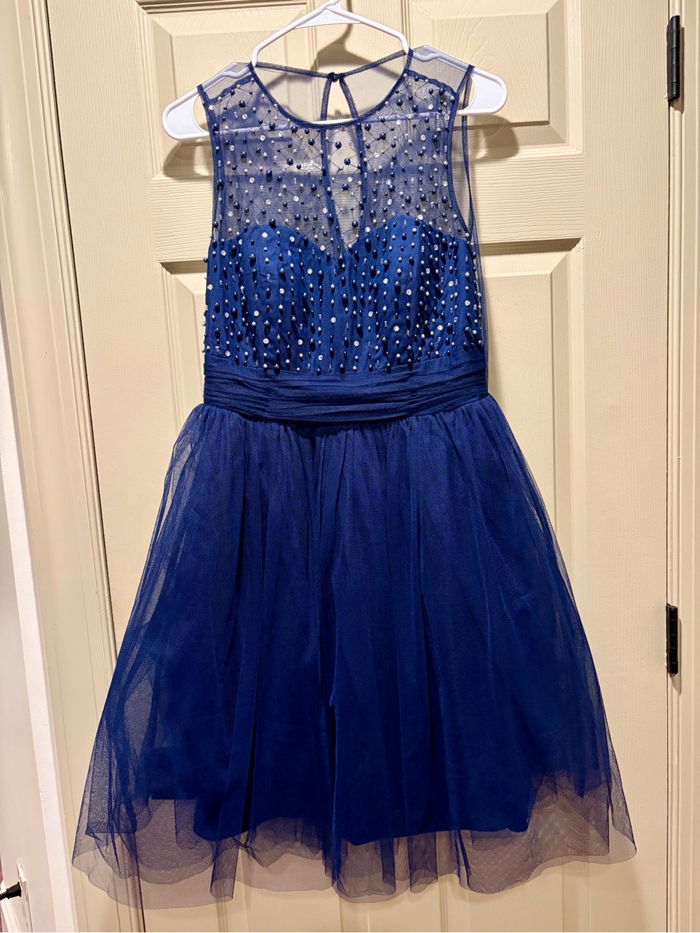 QUIZ Navy Blue Pearl Beaded Tulle Homecoming Party Dress US 8